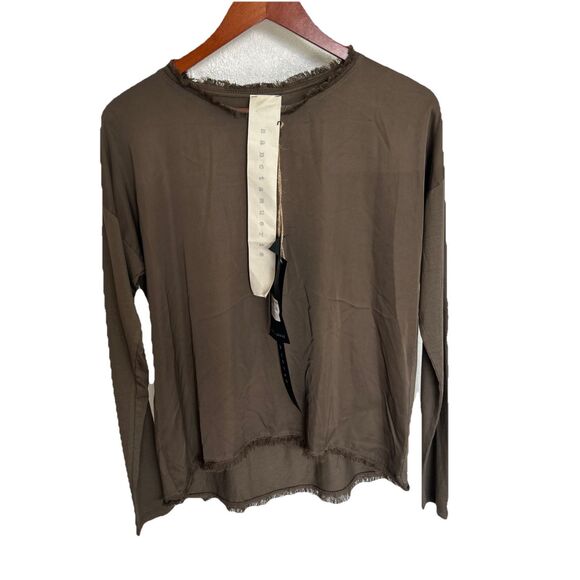 SANCTAMUERTE Top Raw Hem Brown Blouse Size XS Fringes Long Sleeve Oversize Boxy - Picture 1 of 11